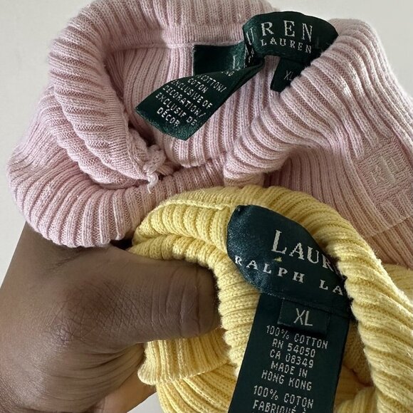 Ralph Lauren Turtleneck Sweater Womens XL Ribbed Knit Stretch 2 Lots Pink Yellow - Picture 4 of 5